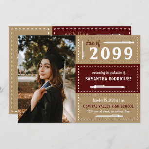 Maroon & Gold Dotted Boxes and Pencils Graduation Invitation
