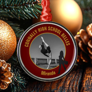 Maroon Gold Drill Team Photo High School Christmas Metal Ornament