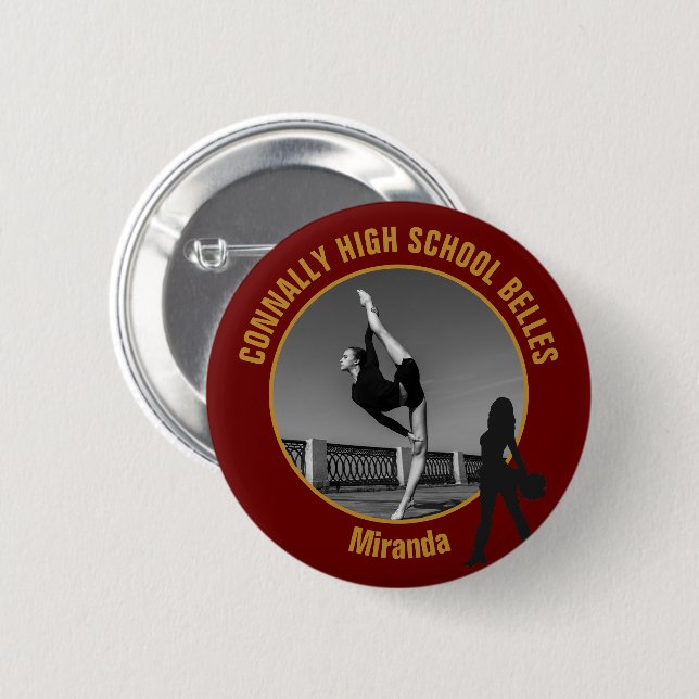 Maroon Gold Drill Team Photo High School Dancer 2 Inch Round Button (Front & Back)