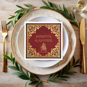 Maroon gold elephant Indian brides luxury wedding Napkin
