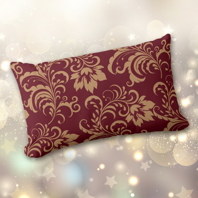 Maroon Gold Floral Swirl Lumbar Pillow (Creator Uploaded)