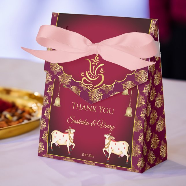 Maroon gold Ganesha Gomata Indian wedding favours Favor Box (Maroon gold Ganesha Gomata Indian wedding favors personalized Favor Box)