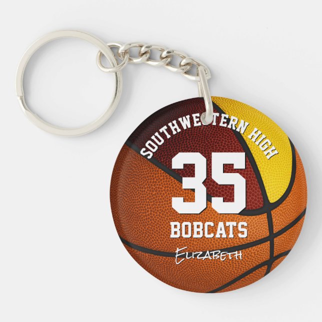 maroon gold girls boys basketball jersey number keychain (Front)