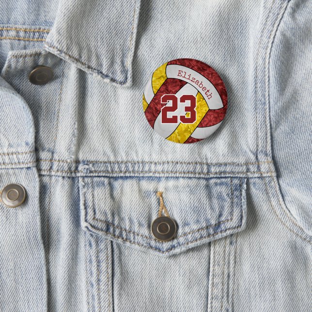 maroon gold girls volleyball team jersey number 2 inch round button (In Situ)