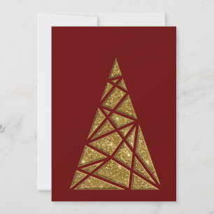 Maroon Gold Glitter Christmas Tree Flat Note Card