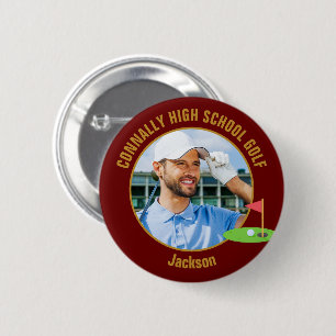 Maroon Gold Golfer Photo High School Golf Team 2 Inch Round Button