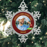 Maroon Gold Golfer Photo High School Golf Team Snowflake Pewter Christmas Ornament<br><div class="desc">This cool customized high school golf team photo gift features gold typography of your golfer name on a maroon Christmas ornament with a cute golfing icon. Personalize with your student's photograph and class year as a proud sports parent.</div>