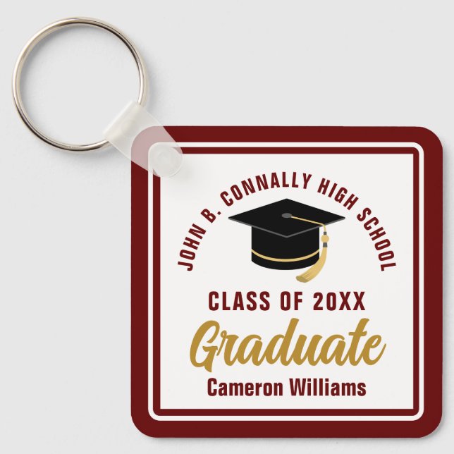 Maroon Gold Graduate 2024 Personalized Graduation Keychain (Front)