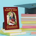 Maroon Gold Graduate Arch Graduation Photo Plaque<br><div class="desc">This modern maroon and gold custom senior graduation party photo plaque features your high school or college name for the class of 2025. Customize with your name under the chic, bold handwritten script and trendy arch for a great personalized graduate keepsake gift.</div>