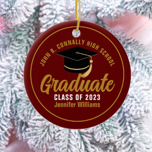 Maroon Gold Graduate Chic Custom 2026 Graduation Ceramic Ornament