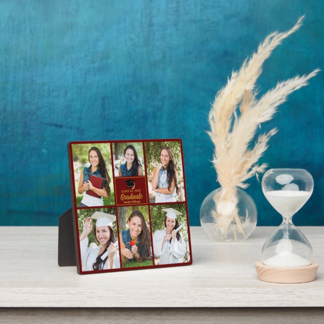 Maroon Gold Graduate Collage Graduation 6 Photo Plaque (Insitu)