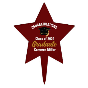 Maroon Gold Graduate Custom 2024 Graduation Party Cake Pick
