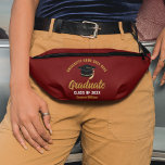 Maroon Gold Graduate Custom 2025 Graduation Fanny Pack<br><div class="desc">This modern maroon and gold custom senior graduate fanny pack features your high school or college name for the class of 2025. Customize with your graduating year under the chic handwritten script and grad cap for a great personalized graduation keepsake gift.</div>