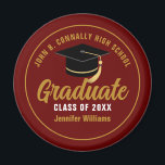 Maroon Gold Graduate Custom 2025 Graduation Magnet<br><div class="desc">This modern maroon and gold custom senior graduate magnet features classy white typography of your high school or college name for the class of 2025. Customize with your graduating year under the chic black handwritten script and black grad cap for a great personalized graduation keepsake gift.</div>