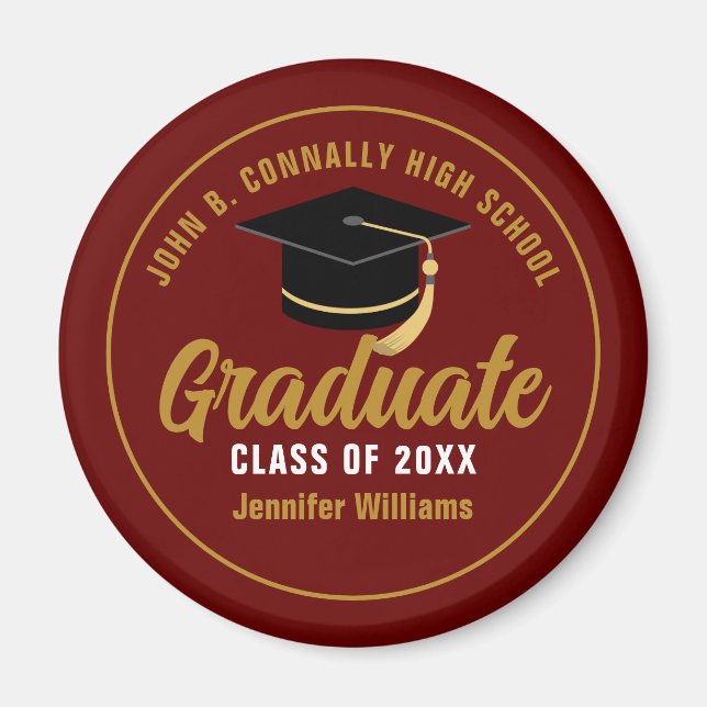 Maroon Gold Graduate Custom 2025 Graduation Magnet (Front)