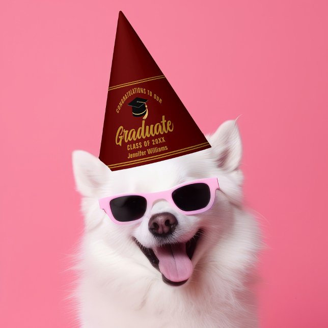 Maroon Gold Graduate Custom 2025 Graduation Party Party Hat (Creator Uploaded)