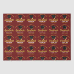 Maroon Gold Graduate Custom 2025 Graduation Party Tissue Paper