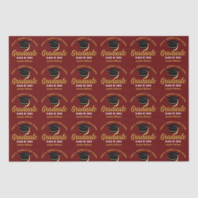 Maroon Gold Graduate Custom 2025 Graduation Party Tissue Paper (Front)