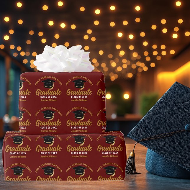 Maroon Gold Graduate Custom 2025 Graduation Wrapping Paper (Creator Uploaded)