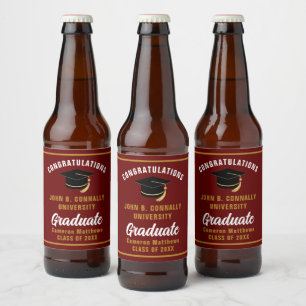 Maroon Gold Graduate Custom Graduation Party Beer Bottle Label
