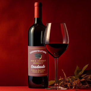 Maroon Gold Graduate Custom Graduation Party Wine Label