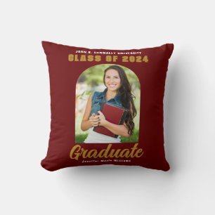Maroon Gold Graduate Photo Arch Custom Graduation Throw Pillow