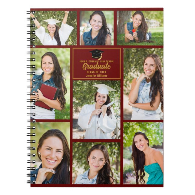 Maroon Gold Graduate Photo Collage 2025 Graduation Notebook (Front)