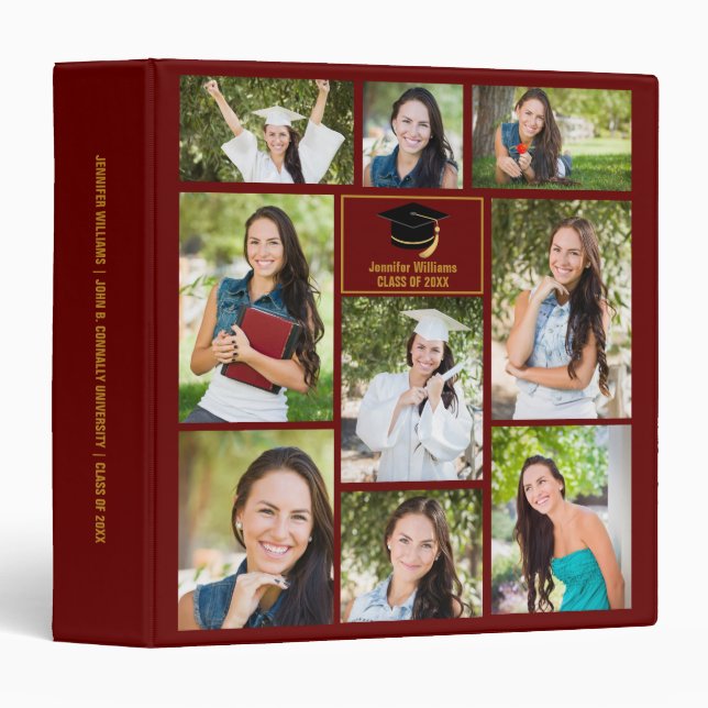Maroon Gold Graduate Photo Collage Graduation Binder (Front/Spine)
