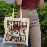 Maroon Gold Graduate Photo Collage Graduation Gift Tote Bag<br><div class="desc">This modern maroon senior graduate photo collage tote bag features your favourite 9 student photographs. This graduation design features classy gold typography of your high school or college name for the class of 2025. Customize this keepsake gift with your graduating year below the black grad cap. It features 2 horizontal...</div>