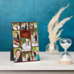 Maroon Gold Graduate Photo Collage Graduation Plaque<br><div class="desc">This modern maroon senior graduate photo plaque features your favourite 9 student photographs. This graduation party decor features classy gold typography of your high school or college name for the class of 2025. Customize this keepsake gift with your graduating year below the black grad cap. It features 2 horizontal pictures,...</div>