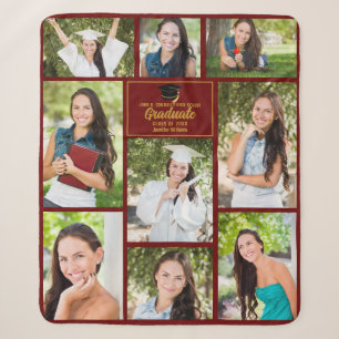 Maroon Gold Graduate Photo Collage Graduation Sherpa Blanket