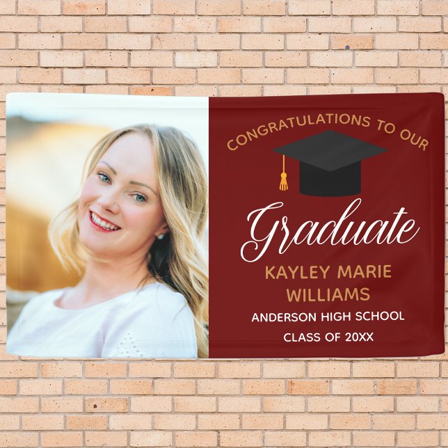 Maroon Gold Graduate Photo Graduation Party Banner (Creator Uploaded)