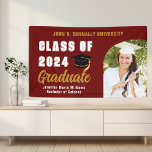 Maroon Gold Graduate Photo Graduation Party Banner<br><div class="desc">This modern maroon and gold custom senior graduation party banner features classy white typography of your college name for the class of 2025 in Varsity letters and your senior photo under a trendy arch. Customize with your graduate name under the chic handwritten script and black grad cap for great celebration...</div>