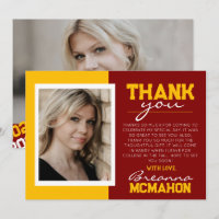 Maroon & Gold Graduation 2 Photo Thank You Card