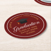 Maroon Gold Graduation Custom School Party Round Paper Coaster (Angled)