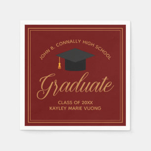 Maroon Gold Graduation Customizable Party Napkin