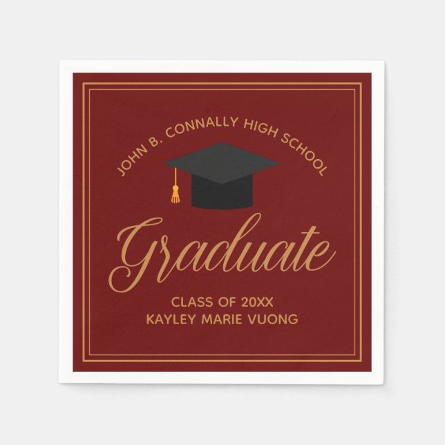 Maroon Gold Graduation Customizable Party Napkin (Front)