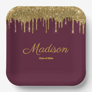 Maroon & Gold Graduation Party Grad Class of 2024 Paper Plate