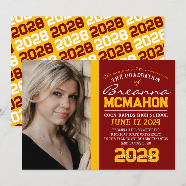 Maroon & Gold Graduation Photo Announcement (Front/Back)