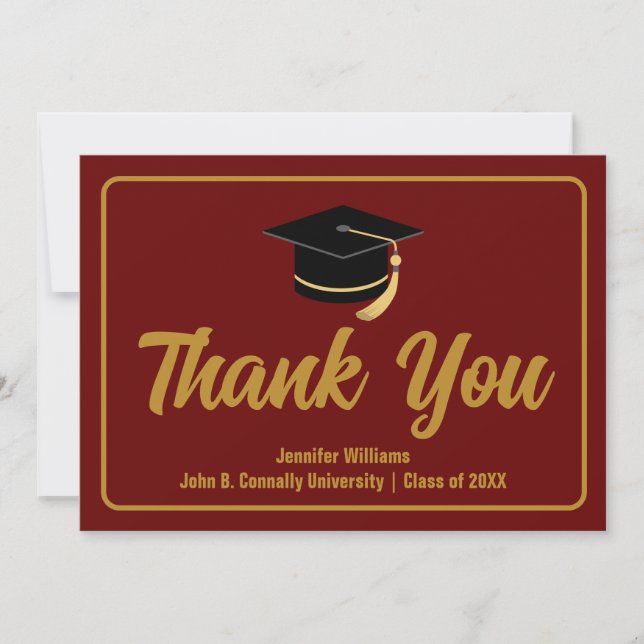 Maroon Gold Graduation Typography Custom Graduate Thank You Card (Front)