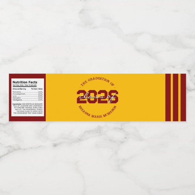 Maroon & Gold Graduation Water Bottle Labels (Single Label)