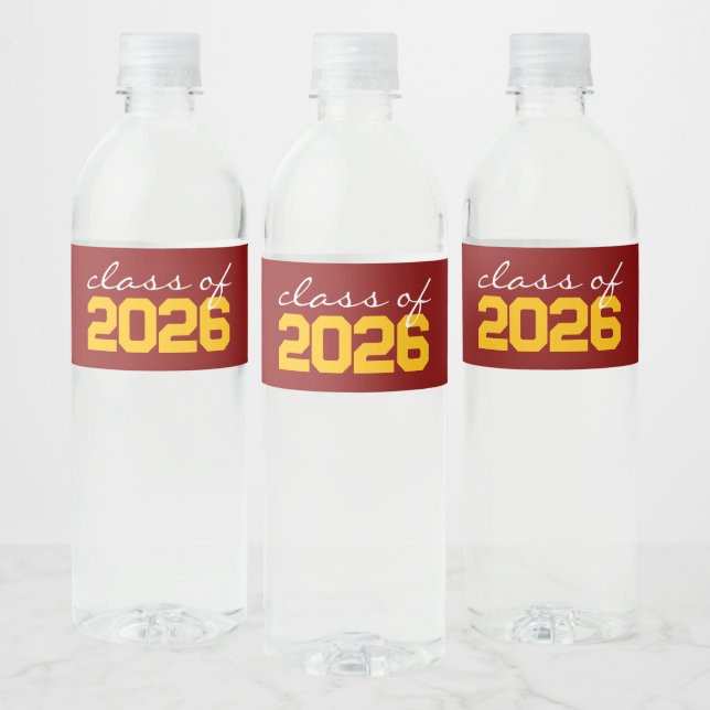 Maroon & Gold Graduation Water Bottle Labels (Bottles)