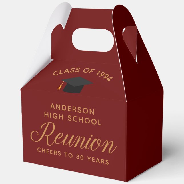 Maroon Gold High School Alumni Reunion Party Favor Box (Front)