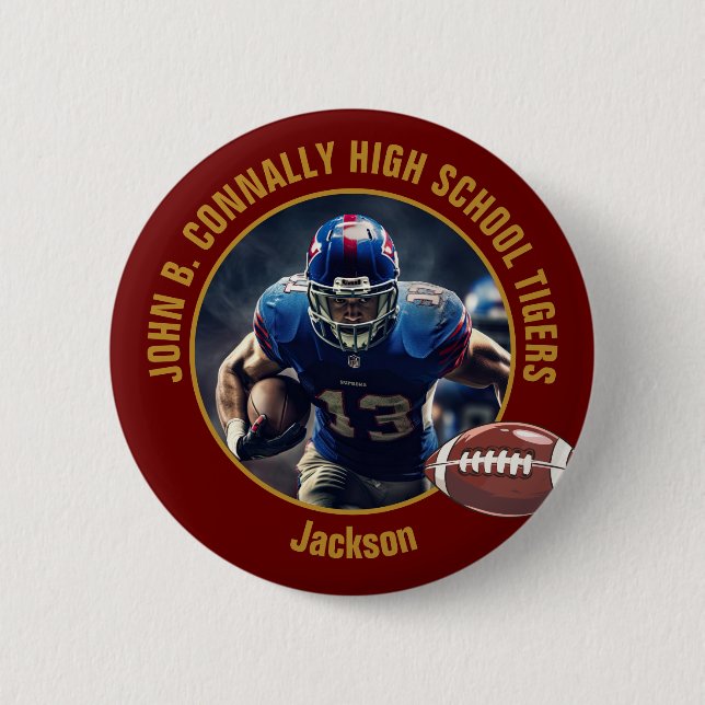 Maroon Gold High School Football Player Photo 2 Inch Round Button (Front)