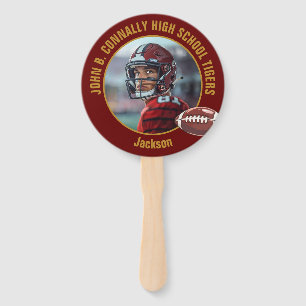 Maroon Gold High School Football Player Photo Hand Fan