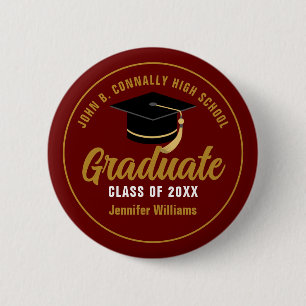 Maroon Gold High School Graduate Custom Name Tag 2 Inch Round Button