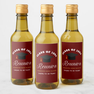 Maroon Gold High School Reunion Party Custom Mini Wine Label