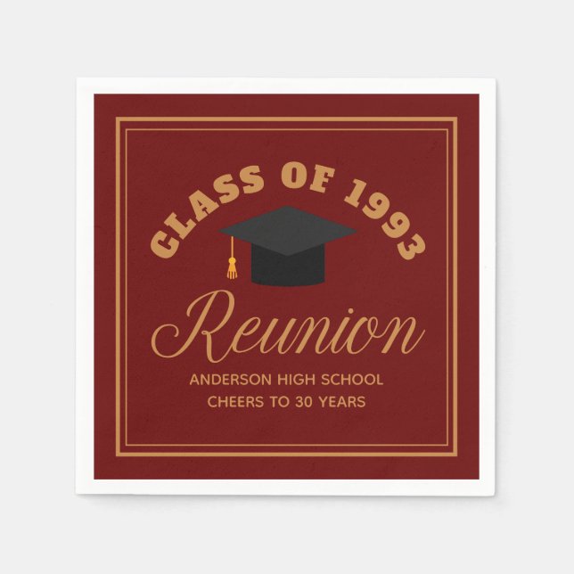 Maroon Gold High School Reunion Personalized Party Napkin (Front)
