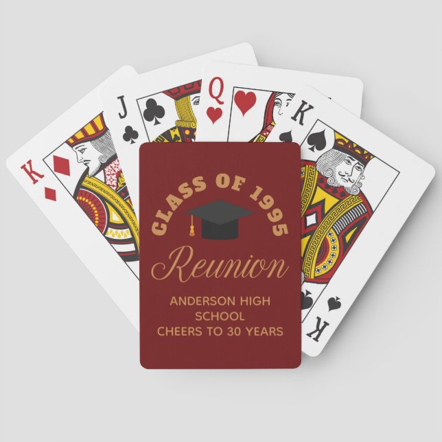 Maroon Gold High School Reunion Personalized Party Playing Cards (Back)