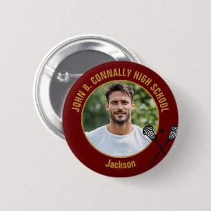 Maroon Gold Lacrosse Player Photo High School 2 Inch Round Button